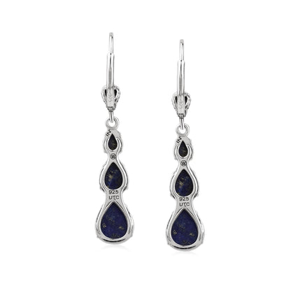 Sterling Silver Lapis 3-Pear Drop Lever Back Earrings