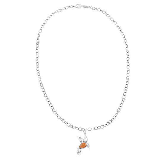 Sterling Silver Orange Spiny Oyster Hummingbird Necklace