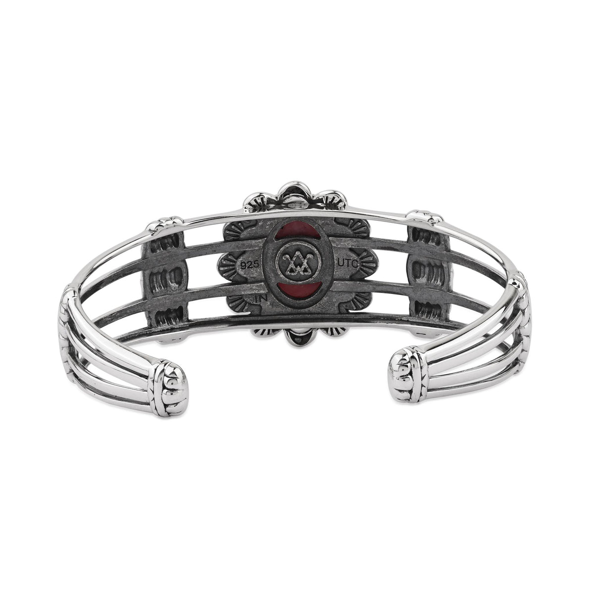 Sterling Silver Rhodonite Oval Scallop Open Cuff Bracelet