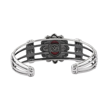 Sterling Silver Rhodonite Oval Scallop Open Cuff Bracelet