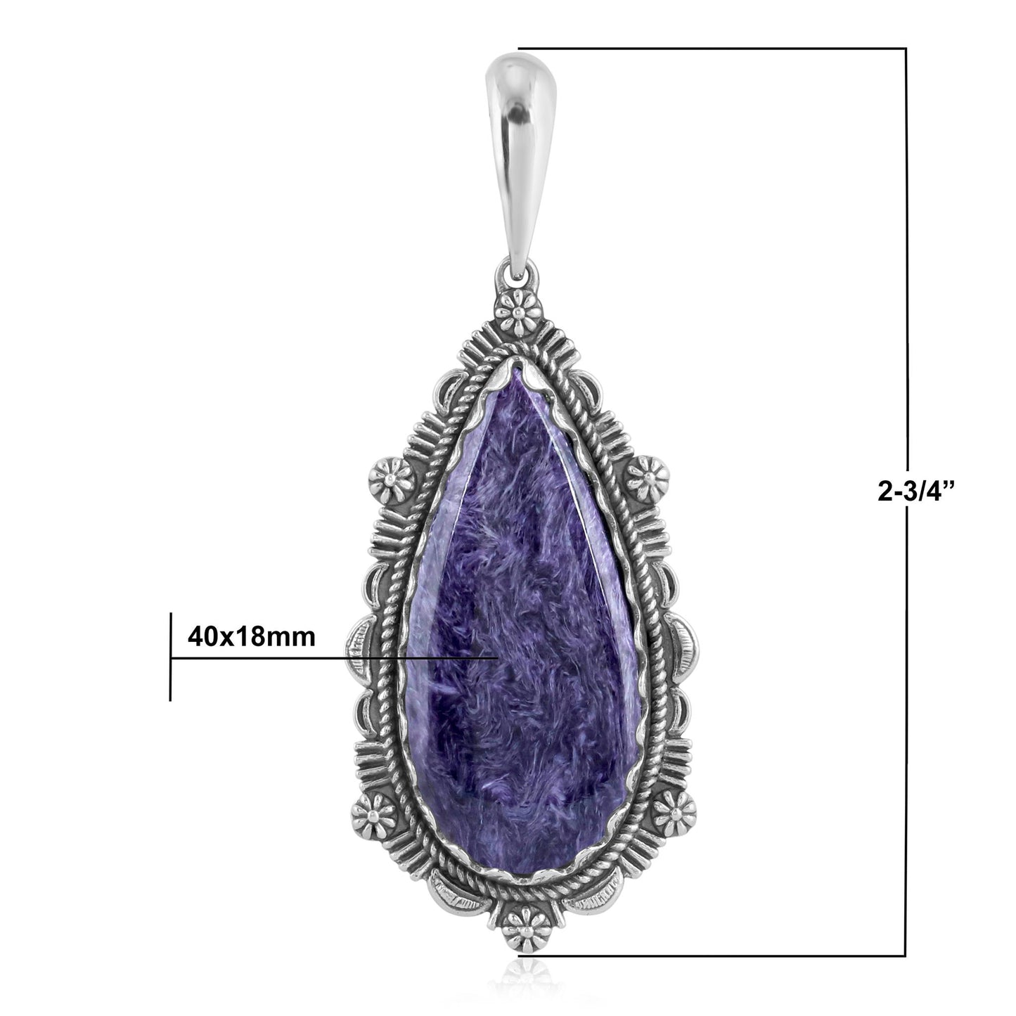 EXCLUSIVELY OURS! Sterling Silver Charoite Teardrop Bordered Design Pendant Enhancer