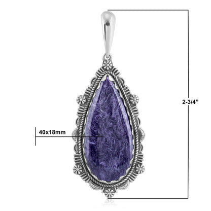 EXCLUSIVELY OURS! Sterling Silver Charoite Teardrop Bordered Design Pendant Enhancer