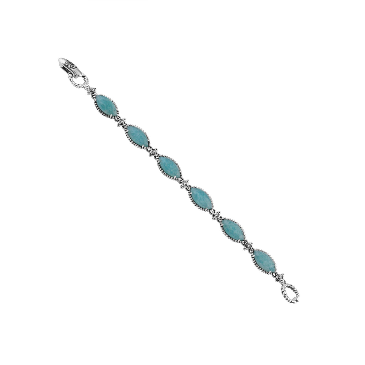 Sterling Silver Amazonite Marquise Cut Link Bracelet