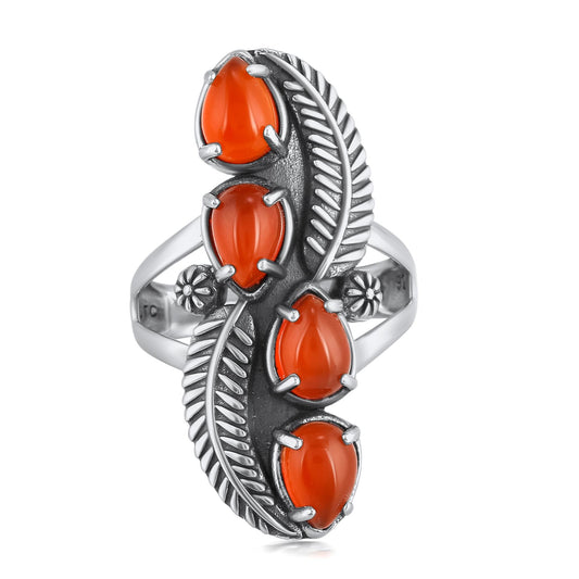 EXCLUSIVELY OURS! Sterling Silver Red Onyx Elongated Leaf Ring