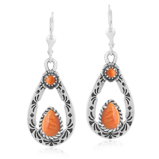 Sterling Silver Orange Spiny Oyster Teardrop Dangle Earrings