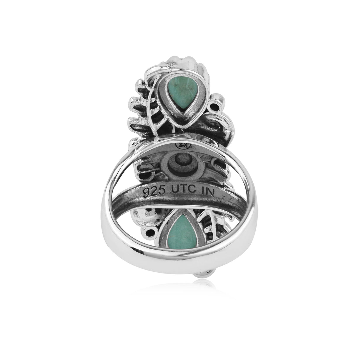 Sterling Silver Green Turquoise Pear-Cut Leaf and Flower Ring