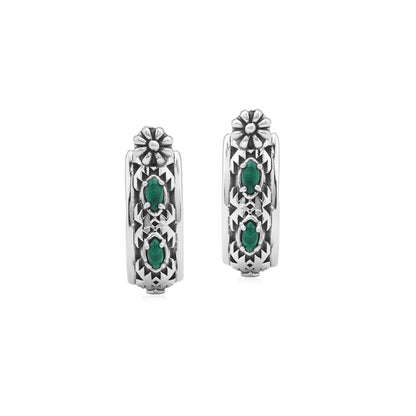 EXCLUSIVELY OURS! Sterling Silver Malachite Marquise Cut Concha Hoop Earrings