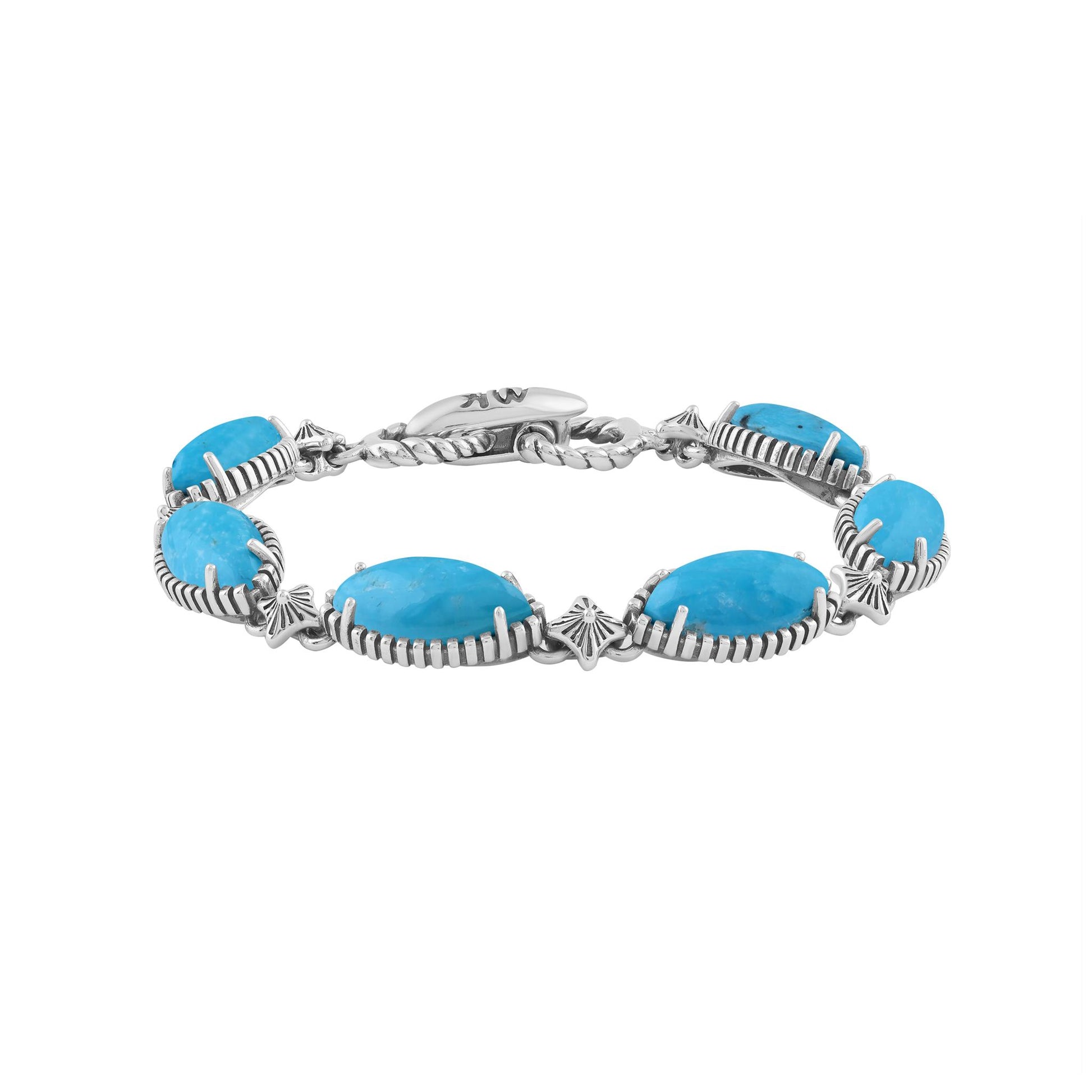  Sterling Silver Kingman Turquoise Marquise Cut Link Bracelet