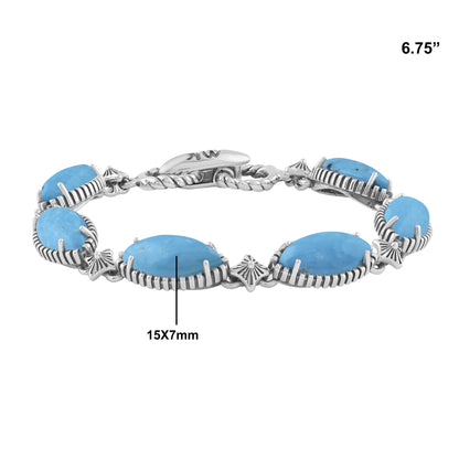  Sterling Silver Kingman Turquoise Marquise Cut Link Bracelet