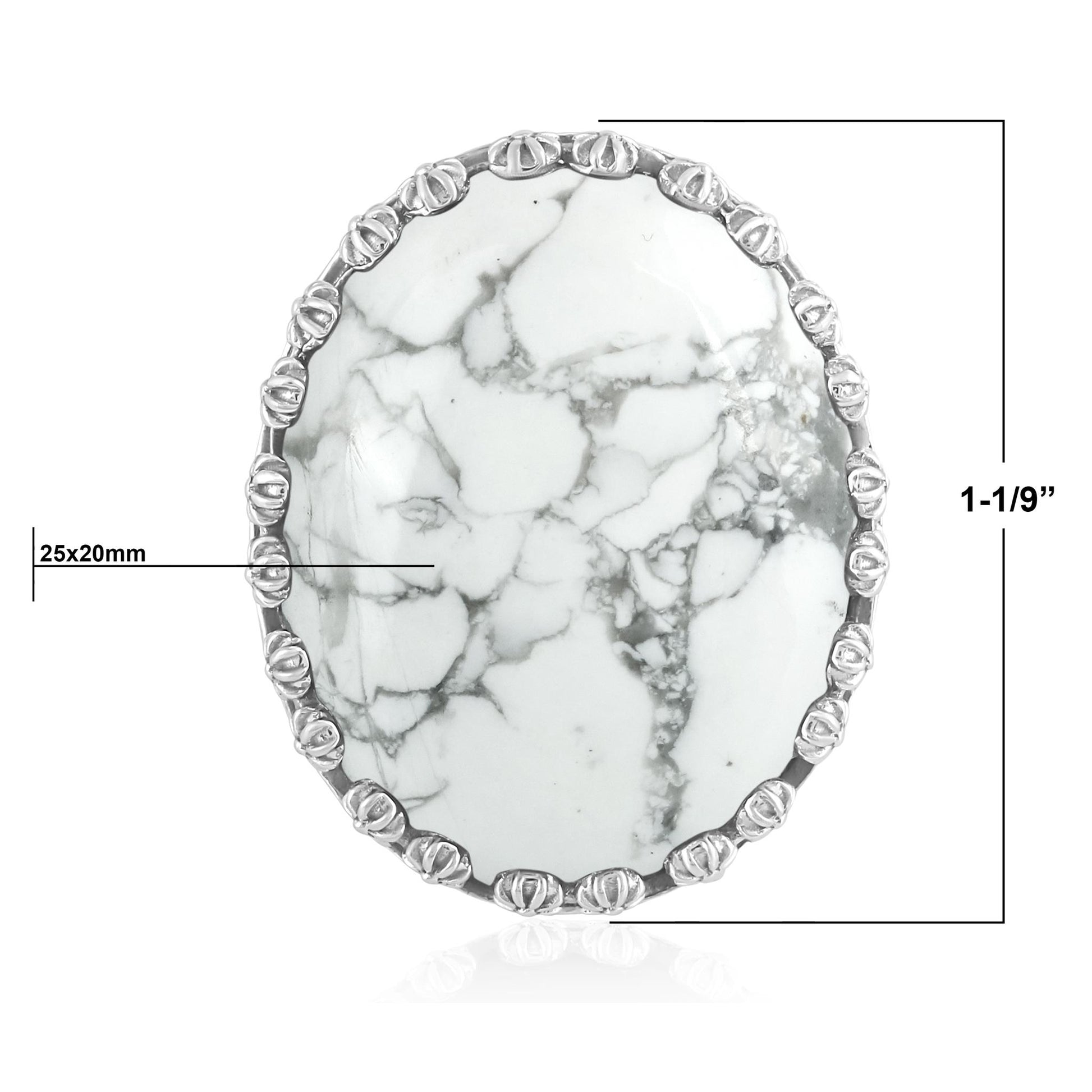 Sterling Silver White Howlite Concha Flower Border Oval Cut Ring