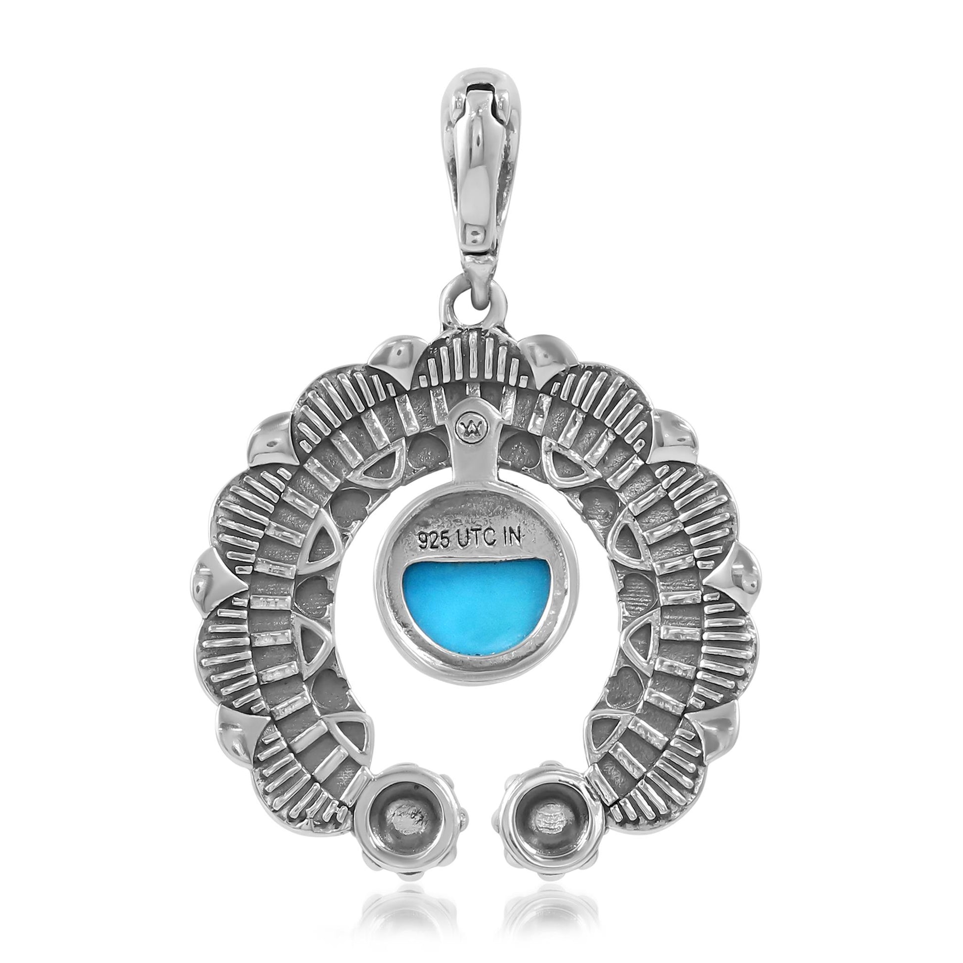 Sterling Silver Sleeping Beauty Turquoise Round Cut Naja Pendant Enhancer