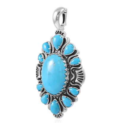 Sterling Silver Kingman Turquoise Oval and Pear-Cut Cluster Pendant Enhancer