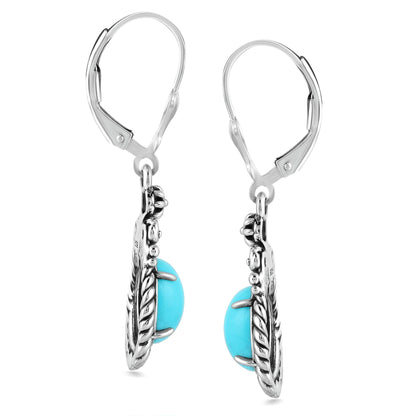 EXCLUSIVELY OURS! Sterling Silver Kingman Turquoise Rope Design Dangle Earrings