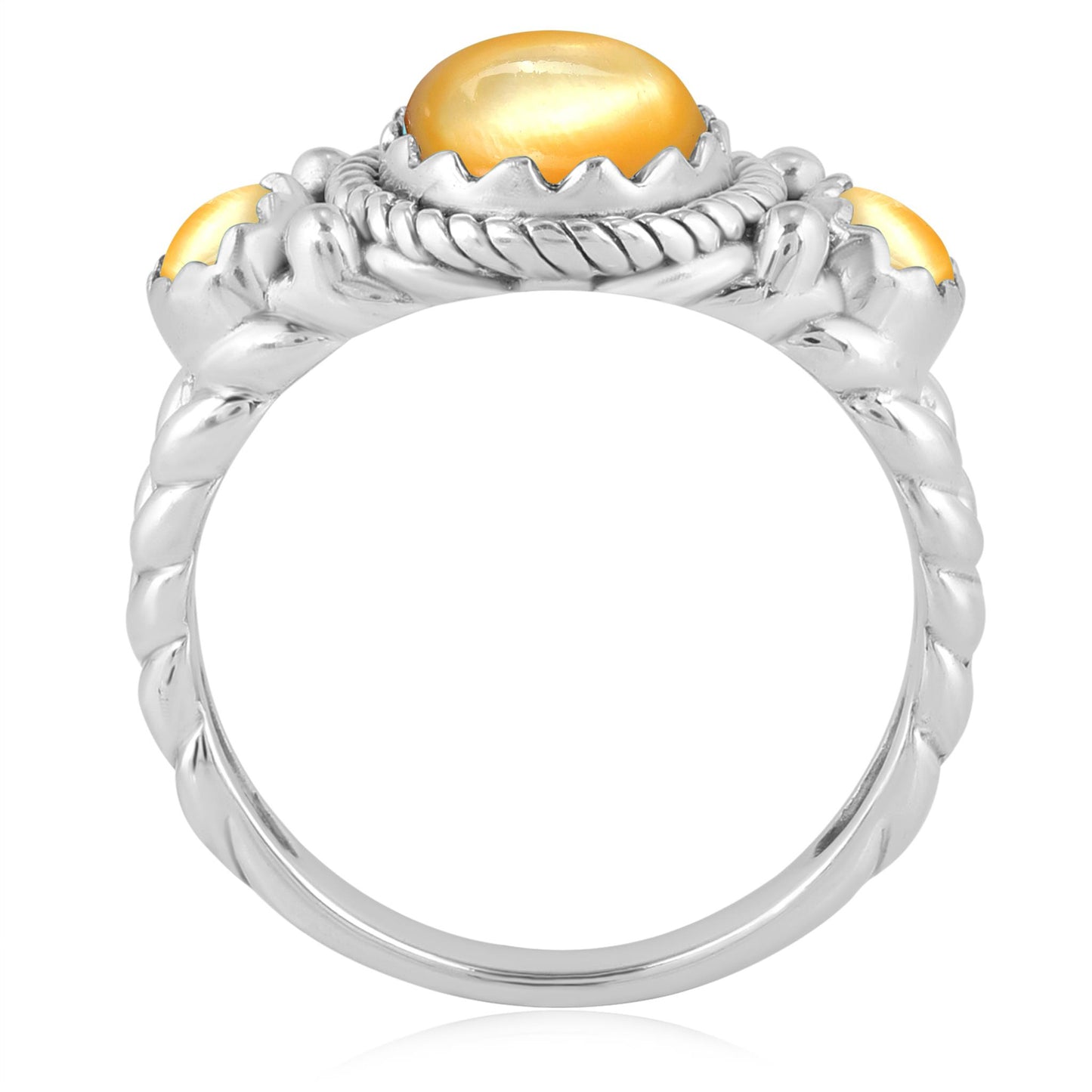 Sterling Silver Yellow Mother of Pearl 3-Stone Ring