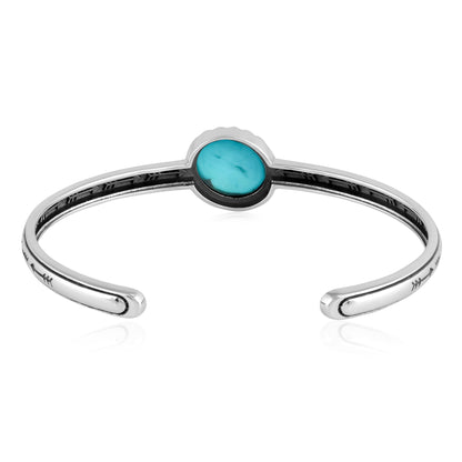 Sterling Silver Kingman Turquoise Oval Cut Stackable Cuff Bracelet, Sizes Small to Large