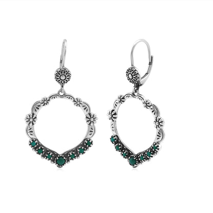 Sterling Silver Malachite Open Hoop Concha Lever Back Earrings
