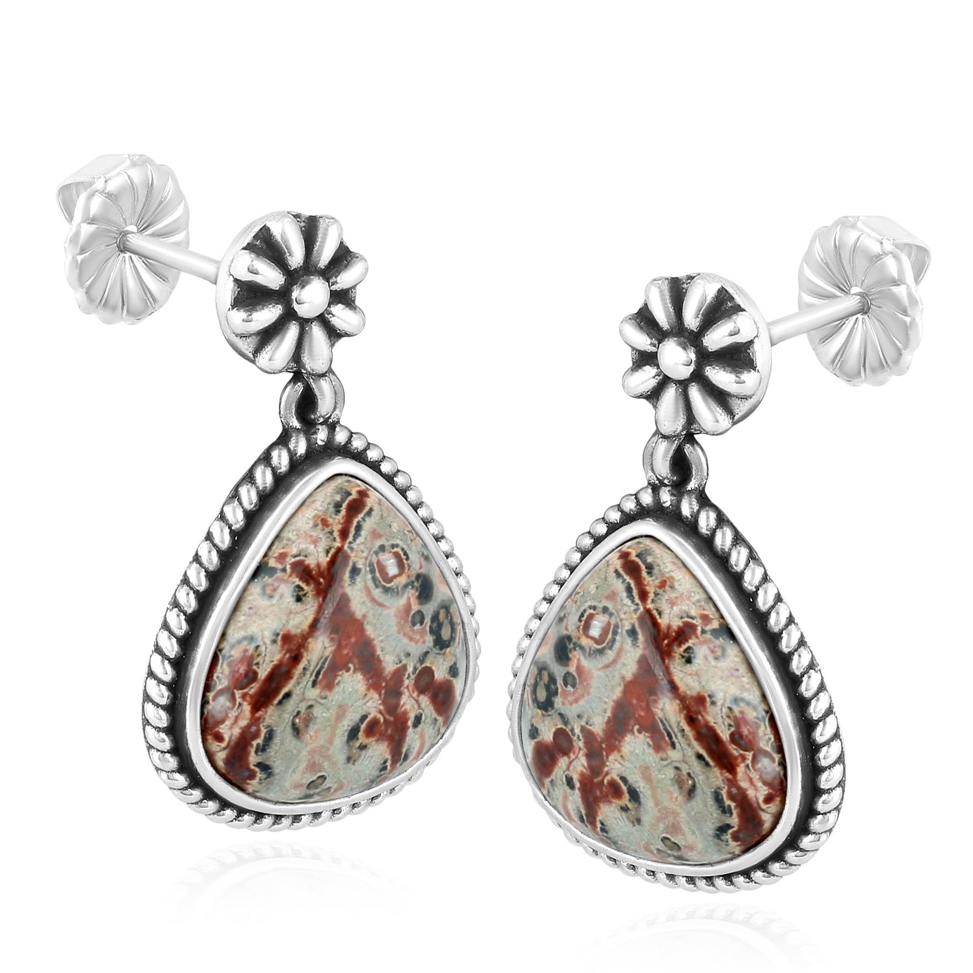 Sterling Silver Leopard Jasper Trillion Cut Post Earrings