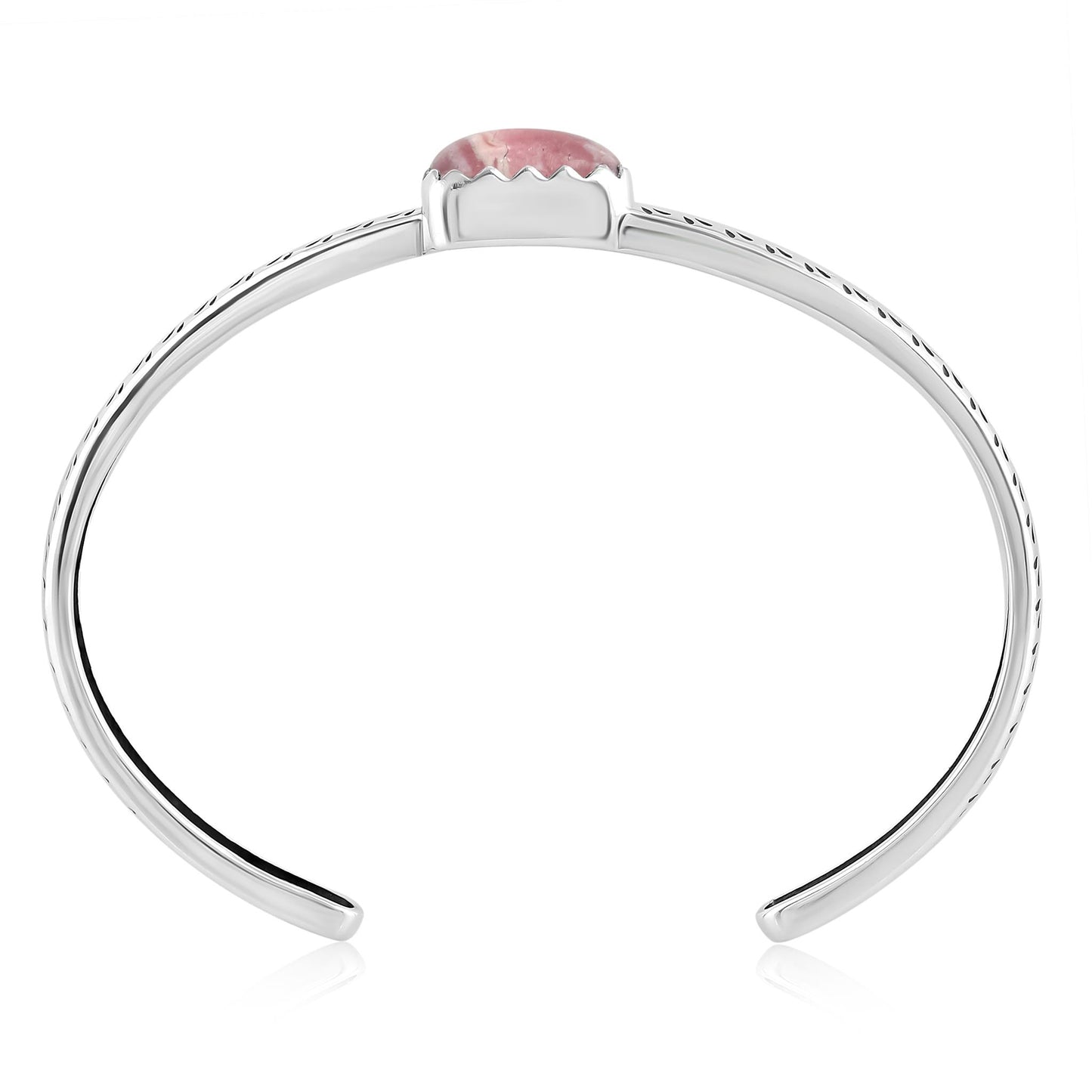 Sterling Silver Rhodochrosite Fancy Cut Stackable Cuff Bracelet, Sizes Small to Large