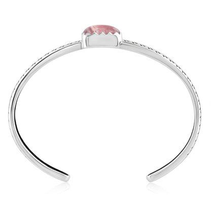 Sterling Silver Rhodochrosite Fancy Cut Stackable Cuff Bracelet, Sizes Small to Large