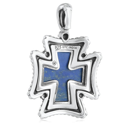 Sterling Silver Lapis Rope Detail Cross Pendant Enhancer