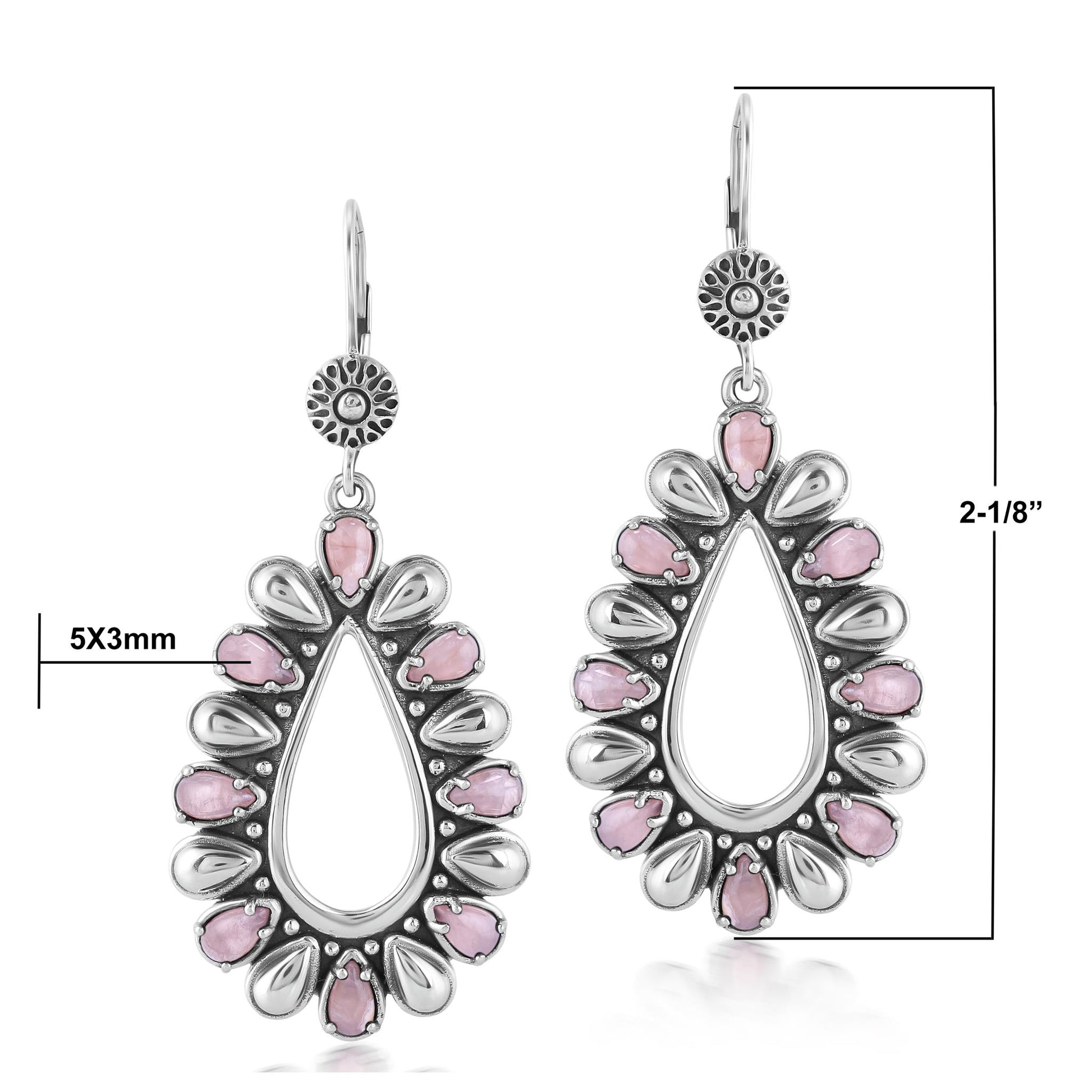 Sterling Silver Rhodochrosite Open Teardrop Pear-Cut Dangle Earrings