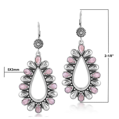 Sterling Silver Rhodochrosite Open Teardrop Pear-Cut Dangle Earrings