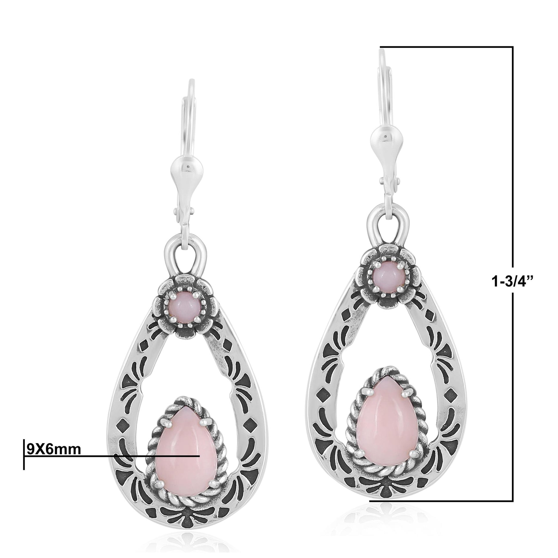 Sterling Silver Pink Opal Teardrop Dangle Earrings