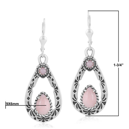 Sterling Silver Pink Opal Teardrop Dangle Earrings