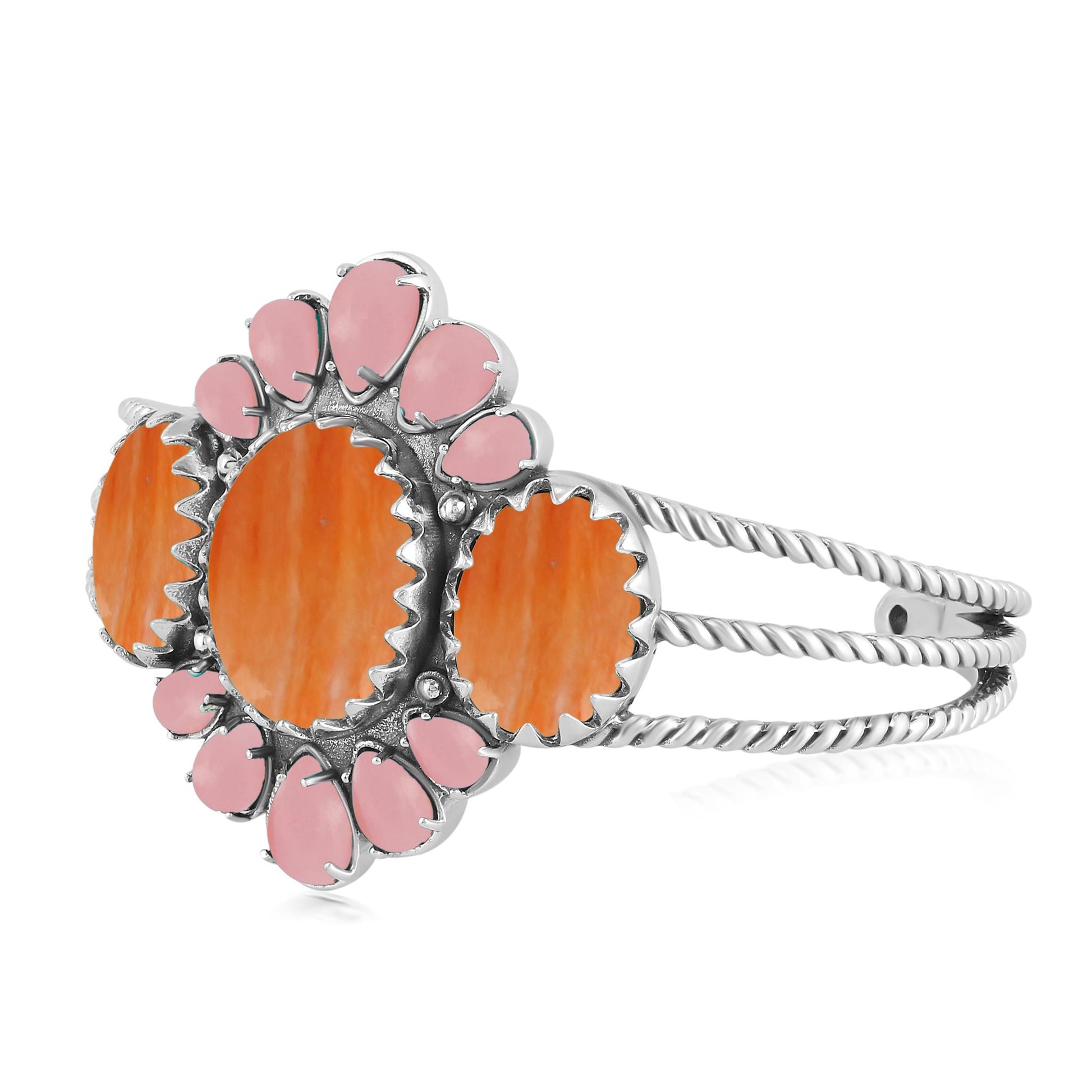 EXCLUSIVELY OURS! Sterling Silver Orange Spiny Oyster and Pink Opal Cuff Bracelet