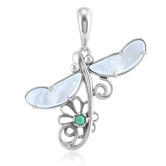Sterling Silver White Mother of Pearl and Variscite Fritz Casuse Dragonfly Pendant Enhancer