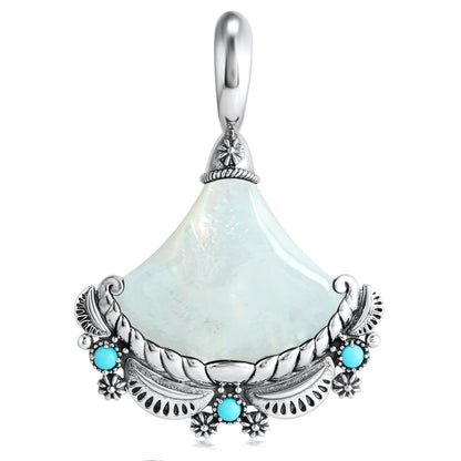 Sterling Silver White Mother of Pearl and Sleeping Beauty Turquoise Fan Pendant Enhancer 