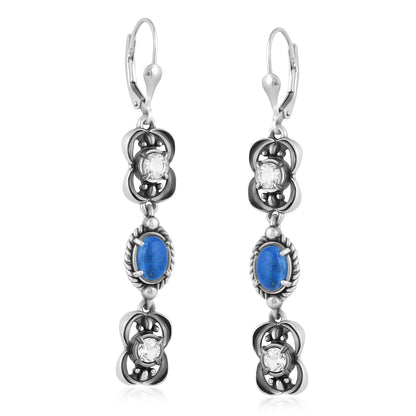 EXCLUSIVELY OURS! Sterling Silver Denim Lapis and White Topaz Dangle Earrings