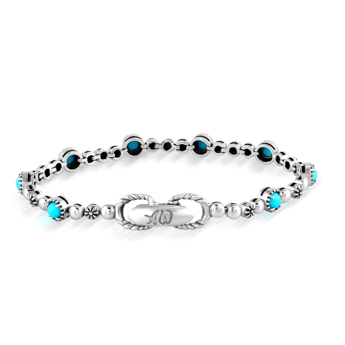 Sterling Silver Sleeping Beauty Turquoise Round Beaded Bracelet, Sizes Small to Large