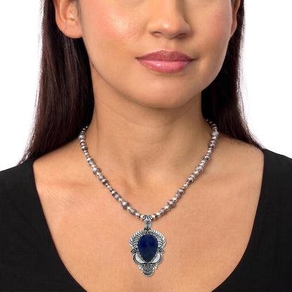 Sterling Silver Sodalite Pear Gemstone Leaf Pendant Enhancer 