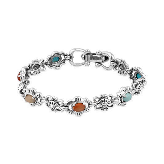 LIMITED EDITION! Sterling Silver Multi-Gemstone Concha Link Bracelet, Sizes Small to Large