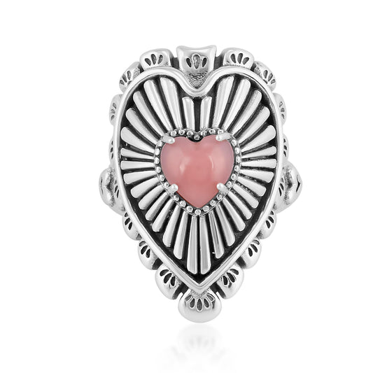 Sterling Silver Pink Opal Bold Heart Ring