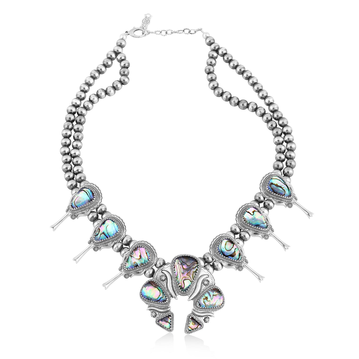 LIMITED EDITION! Sterling Silver Abalone Shell Doublet Large Naja Squash Blossom Necklace