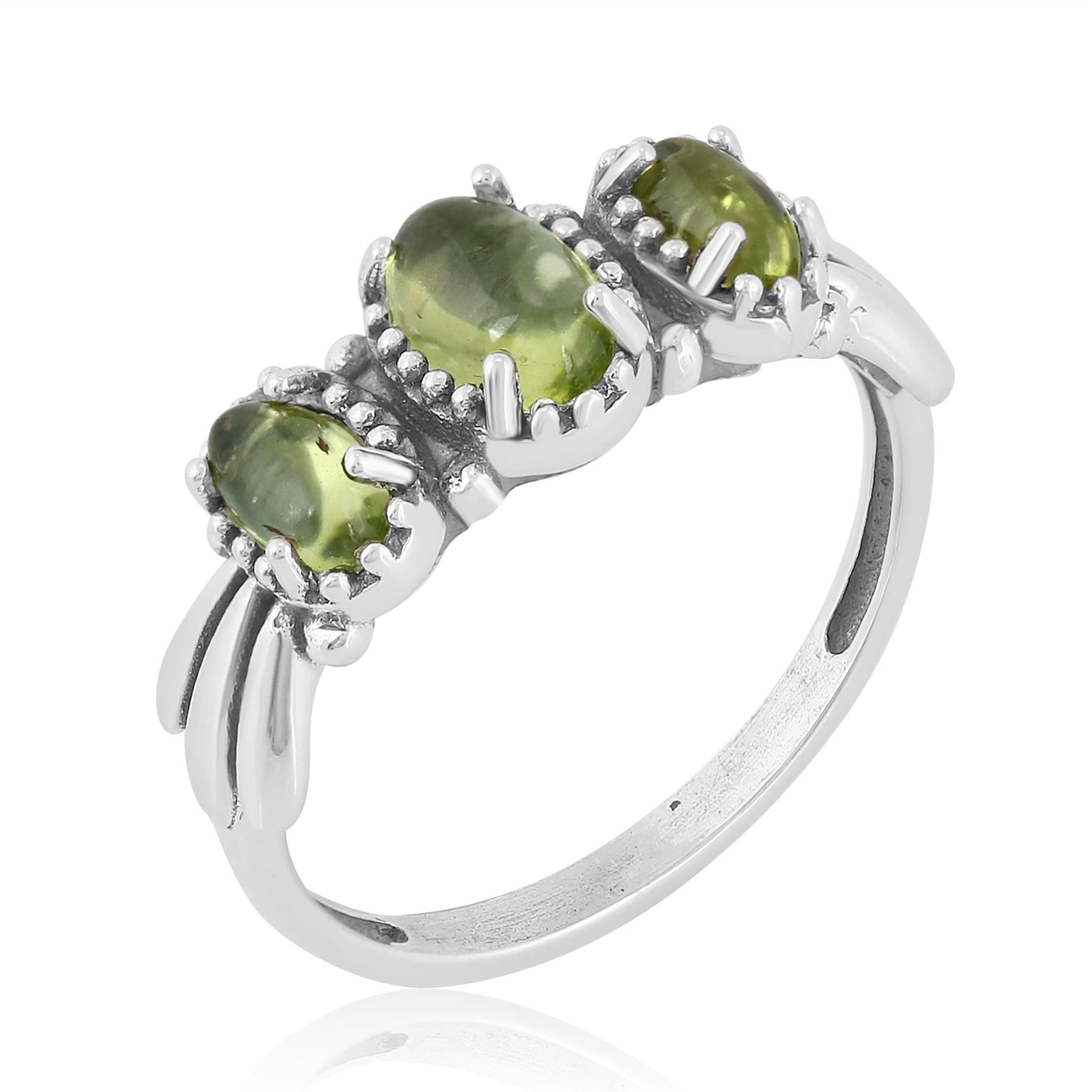 Sterling Silver Peridot 3-Stone Fan Ring