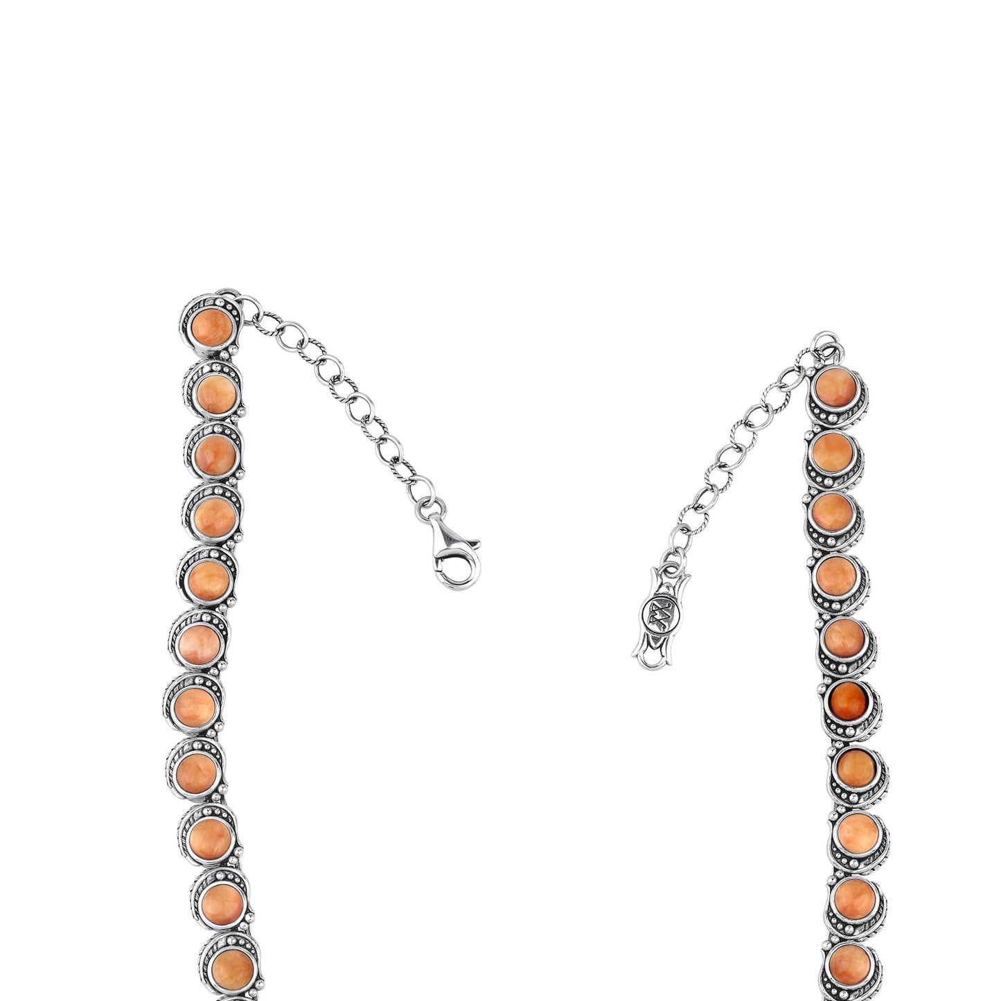LIMITED EDITION! Sterling Silver Orange Spiny Oyster Round Cabochon Necklace, 20 Inches