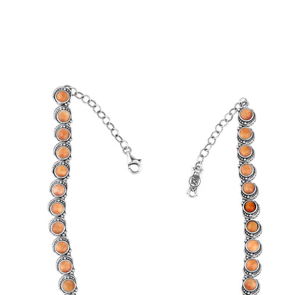 LIMITED EDITION! Sterling Silver Orange Spiny Oyster Round Cabochon Necklace, 20 Inches