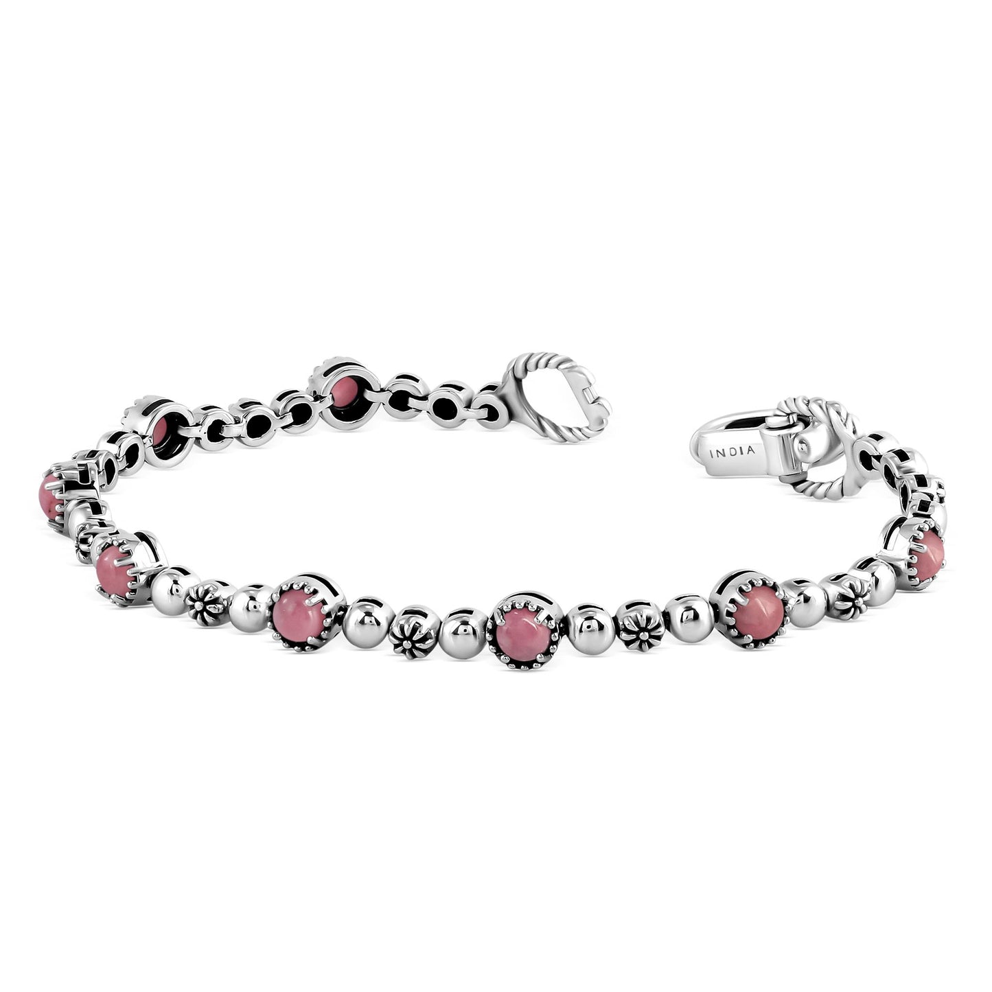 EXCLUSIVELY OURS! Sterling Silver Rhodonite Round Beaded Bracelet