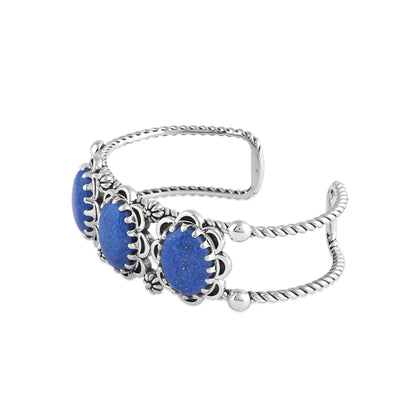 Sterling Silver Lapis Oval Scallop Concha Cuff Bracelet