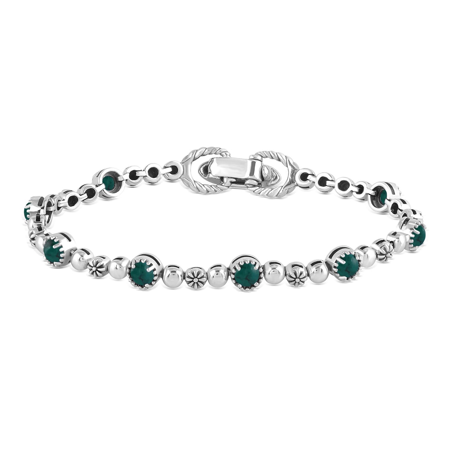 EXCLUSIVELY OURS! Sterling Silver Chrysocolla Round Beaded Bracelet, Sizes Small to Large