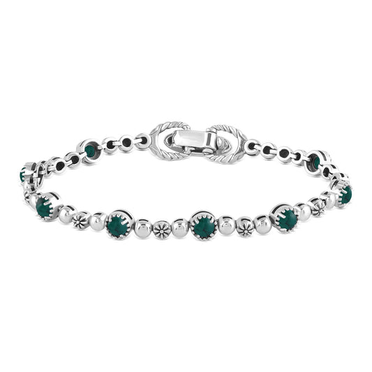 EXCLUSIVELY OURS! Sterling Silver Chrysocolla Round Beaded Bracelet, Sizes Small to Large