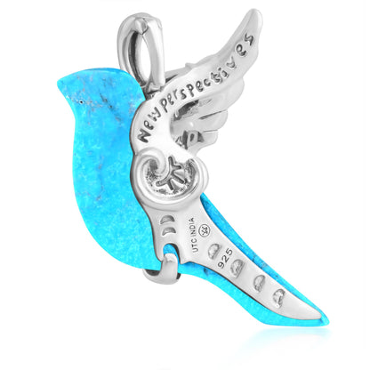 Sterling Silver Kingman Turquoise Spirit Bird Pendant Enhancer