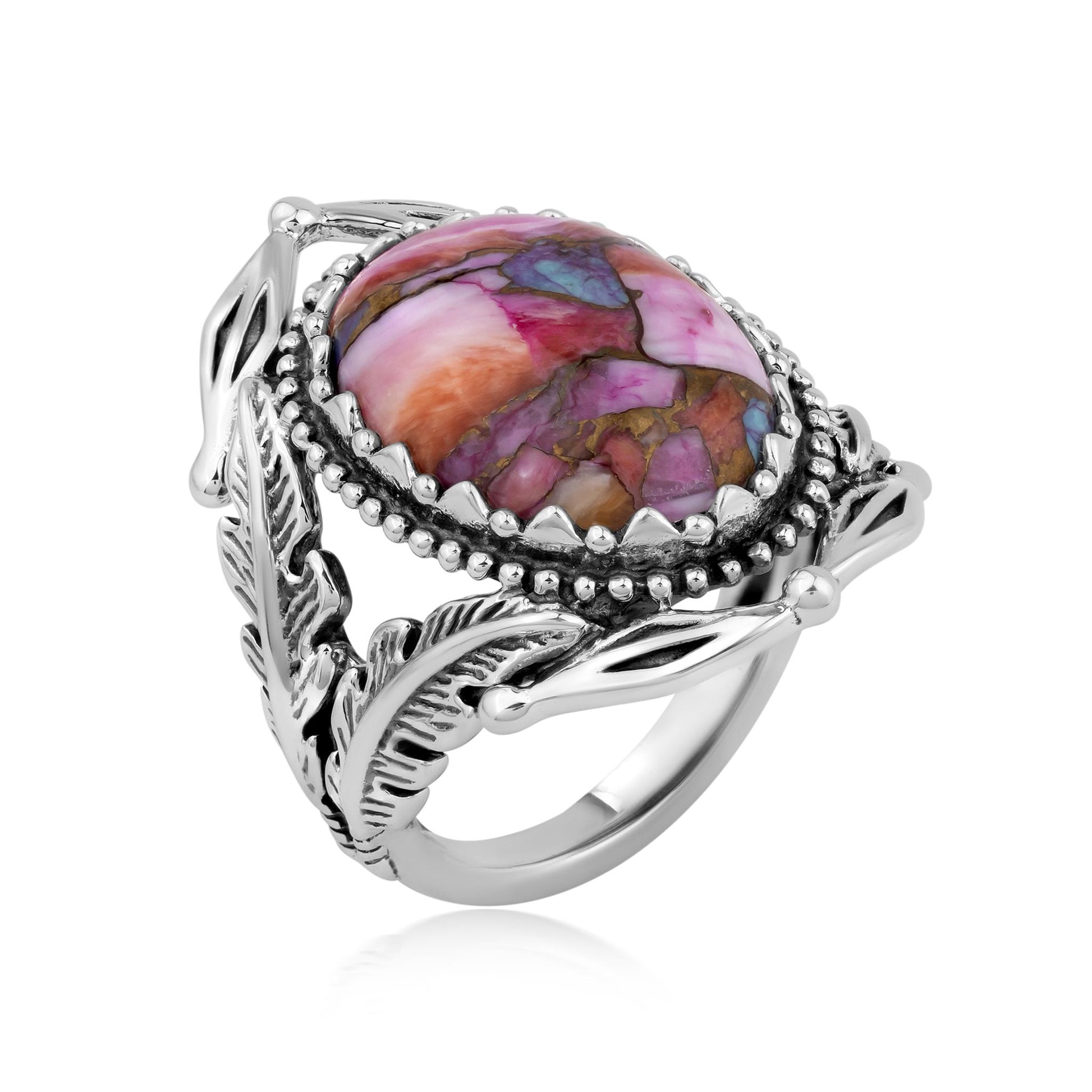 EXCLUSIVELY OURS! Sterling Silver Painted Desert Mosaic Leaf Design Ring