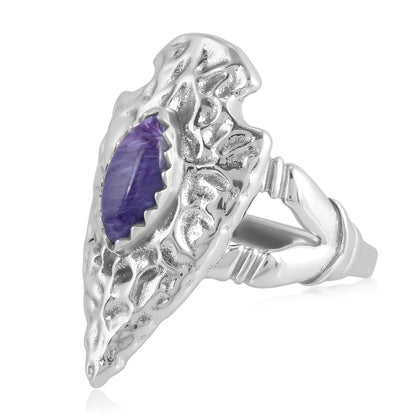 EXCLUSIVELY OURS! Sterling Silver Charoite Fritz Casuse Arrowhead Ring Sizes 5 to 10