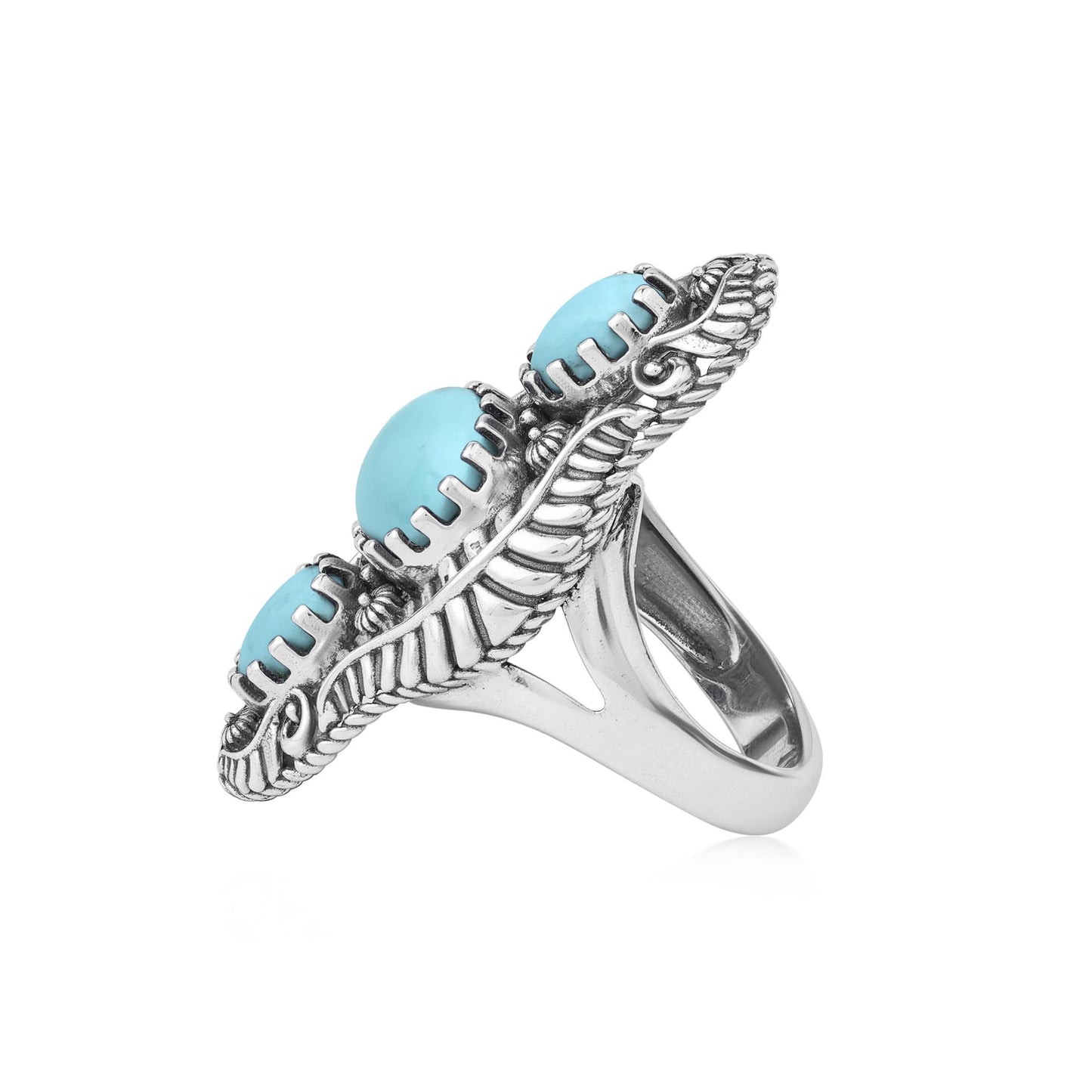 Sterling Silver Sleeping Beauty Turquoise Leaf and Vine Oval Ring