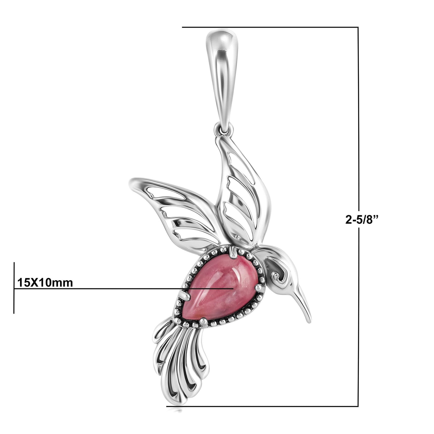 Sterling Silver Rhodonite Hummingbird Pendant Enhancer