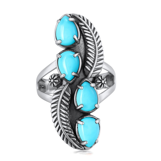 EXCLUSIVELY OURS! Sterling Silver Sleeping Beauty Turquoise Elongated Leaf Ring